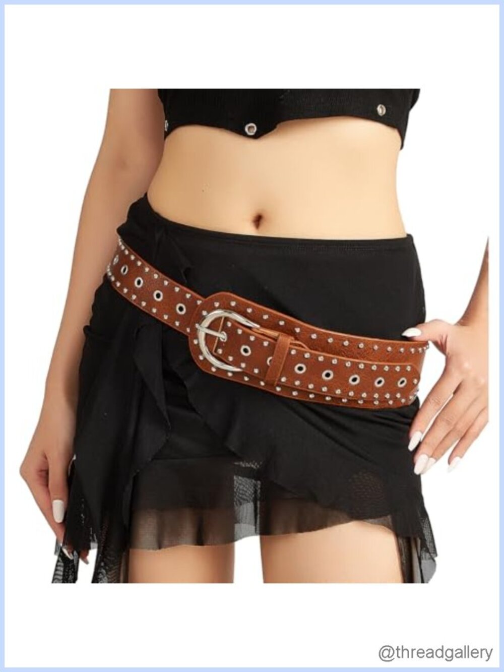 Vintage Wide Belt PU Leather Metal Buckle Rivet Waist Belt Retro Punk